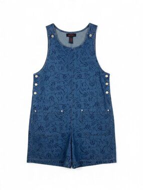 90s Vintage Denim & Co. Floral Denim Romper Shortalls Women's Medium Blue
